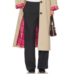 NWOT Free People Black Stripe Wool-Blend Wide Leg Pants